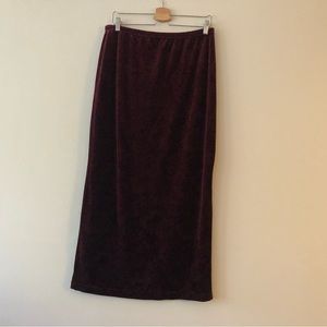 VINTAGE Red Floral Velvet Maxi Skirt